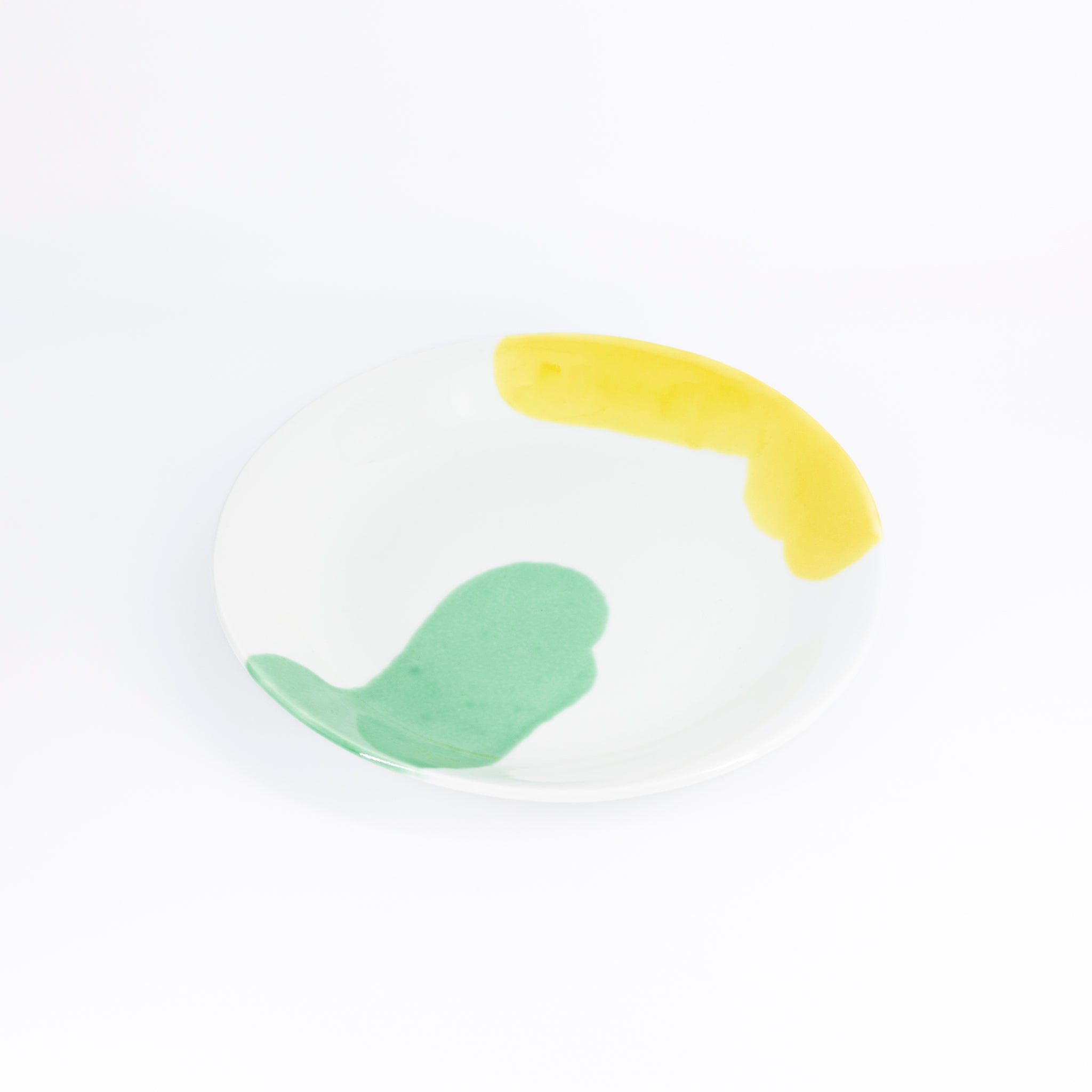 古川章蔵作の陶磁器「二色流し丸皿:Yellow&Green」