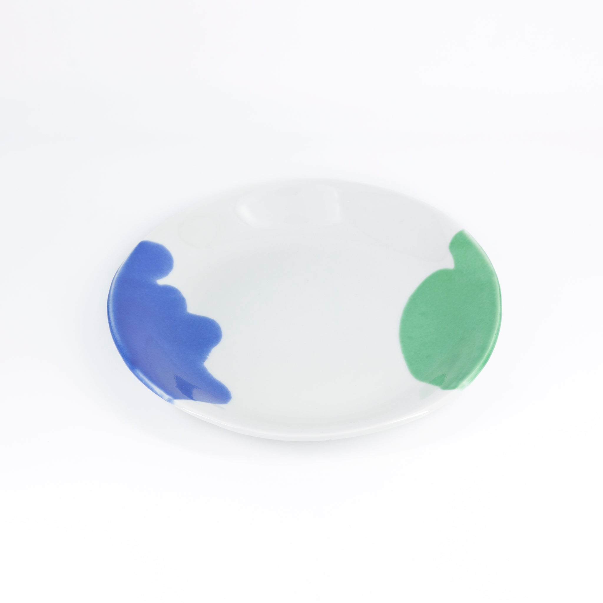 古川章蔵作の陶磁器「二色流し丸皿:Blue&Green」