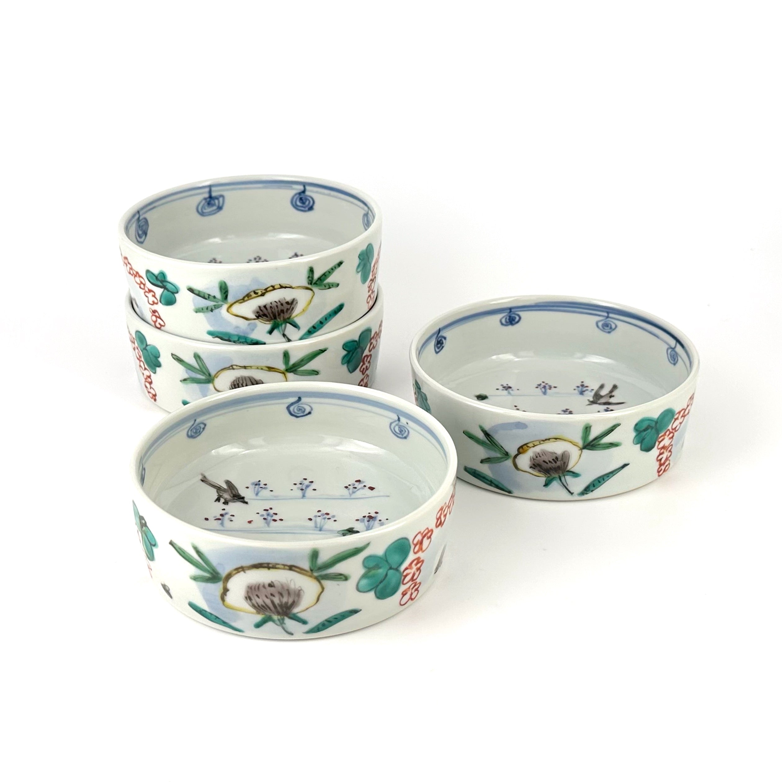 色絵染付 花文銅鑼鉢 小