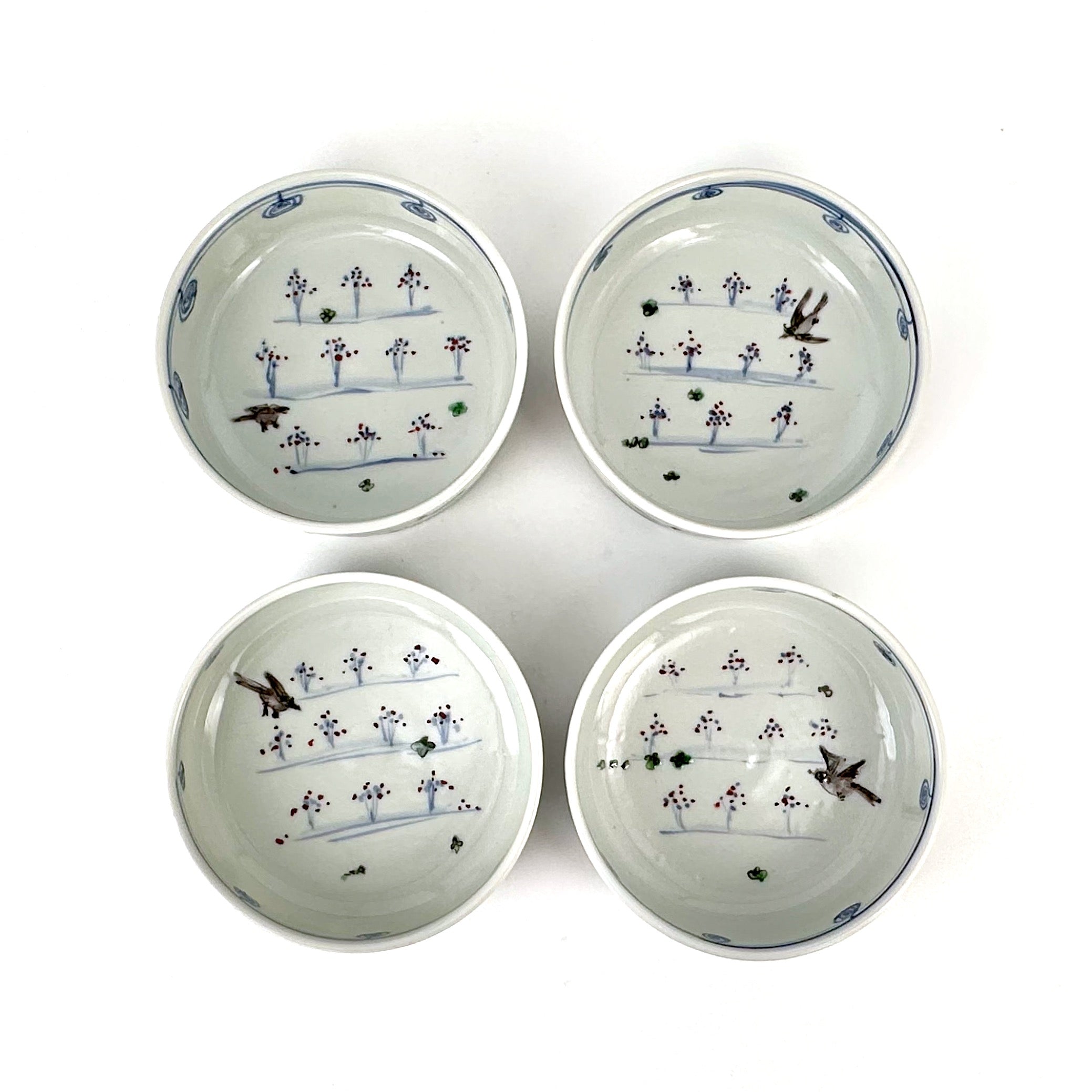 色絵染付 花文銅鑼鉢 小