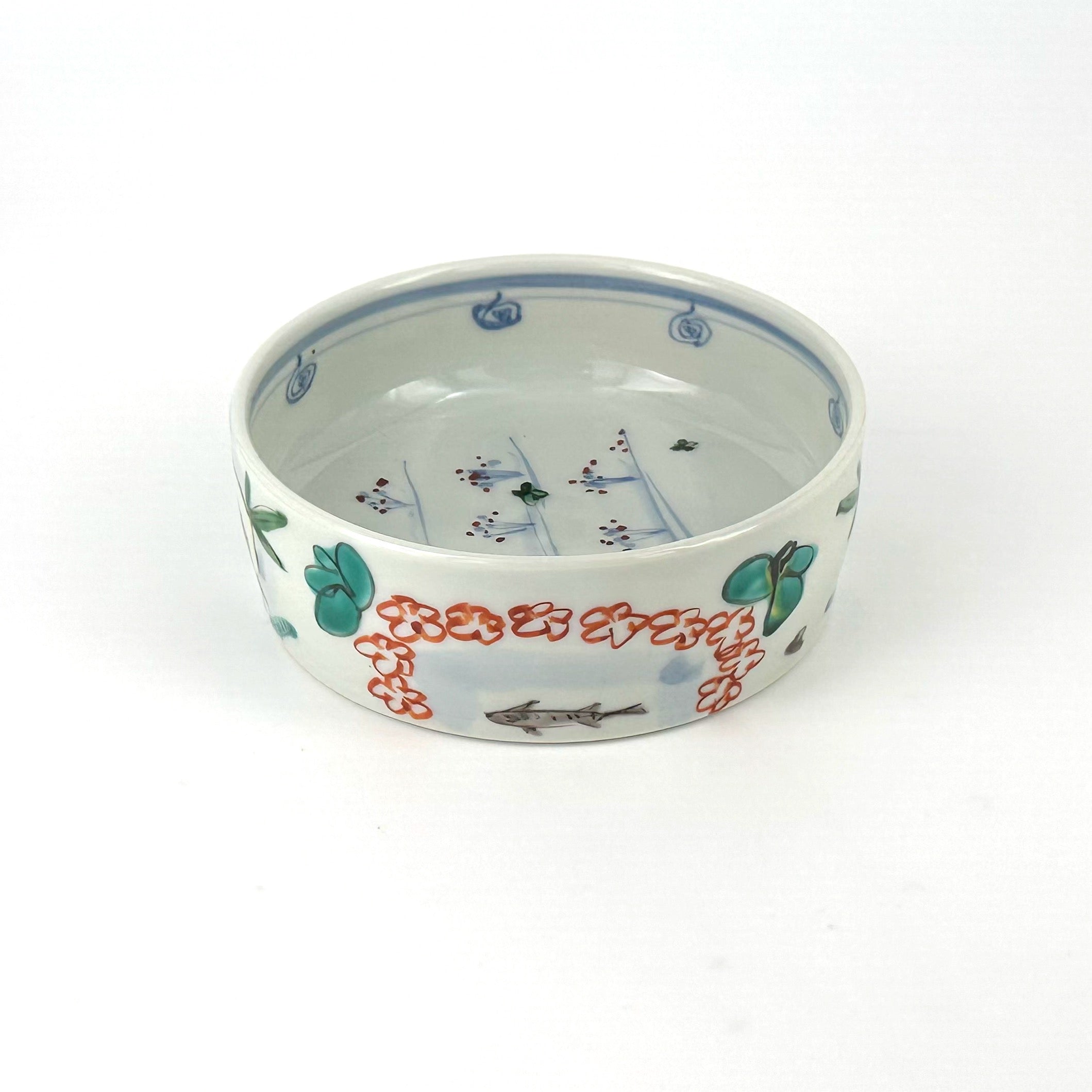 色絵染付 花文銅鑼鉢 小