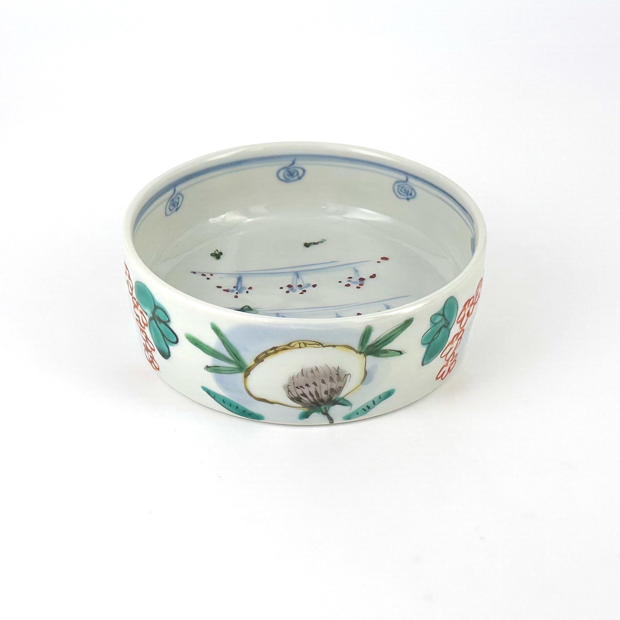 色絵染付 花文銅鑼鉢 小