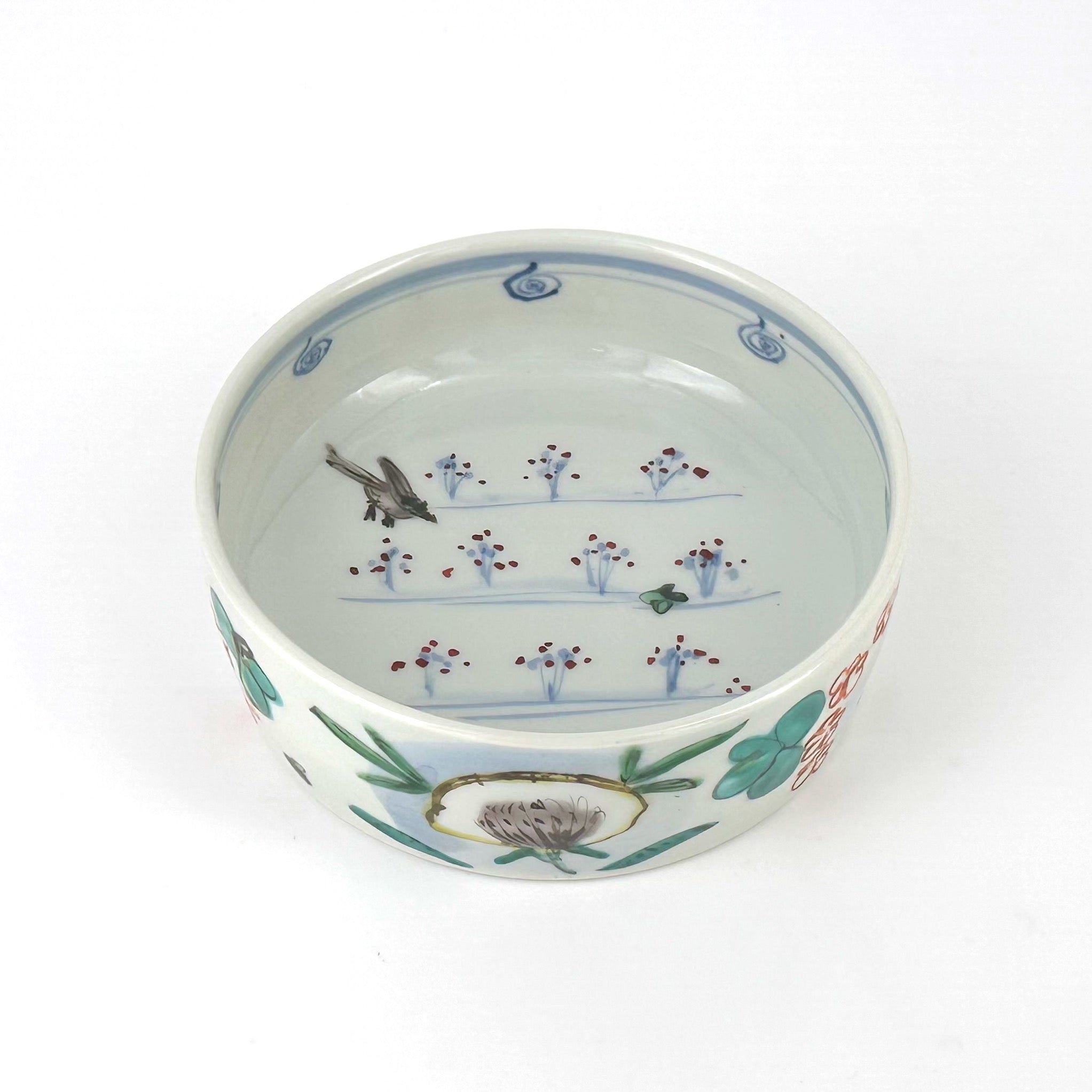 色絵染付 花文銅鑼鉢 小