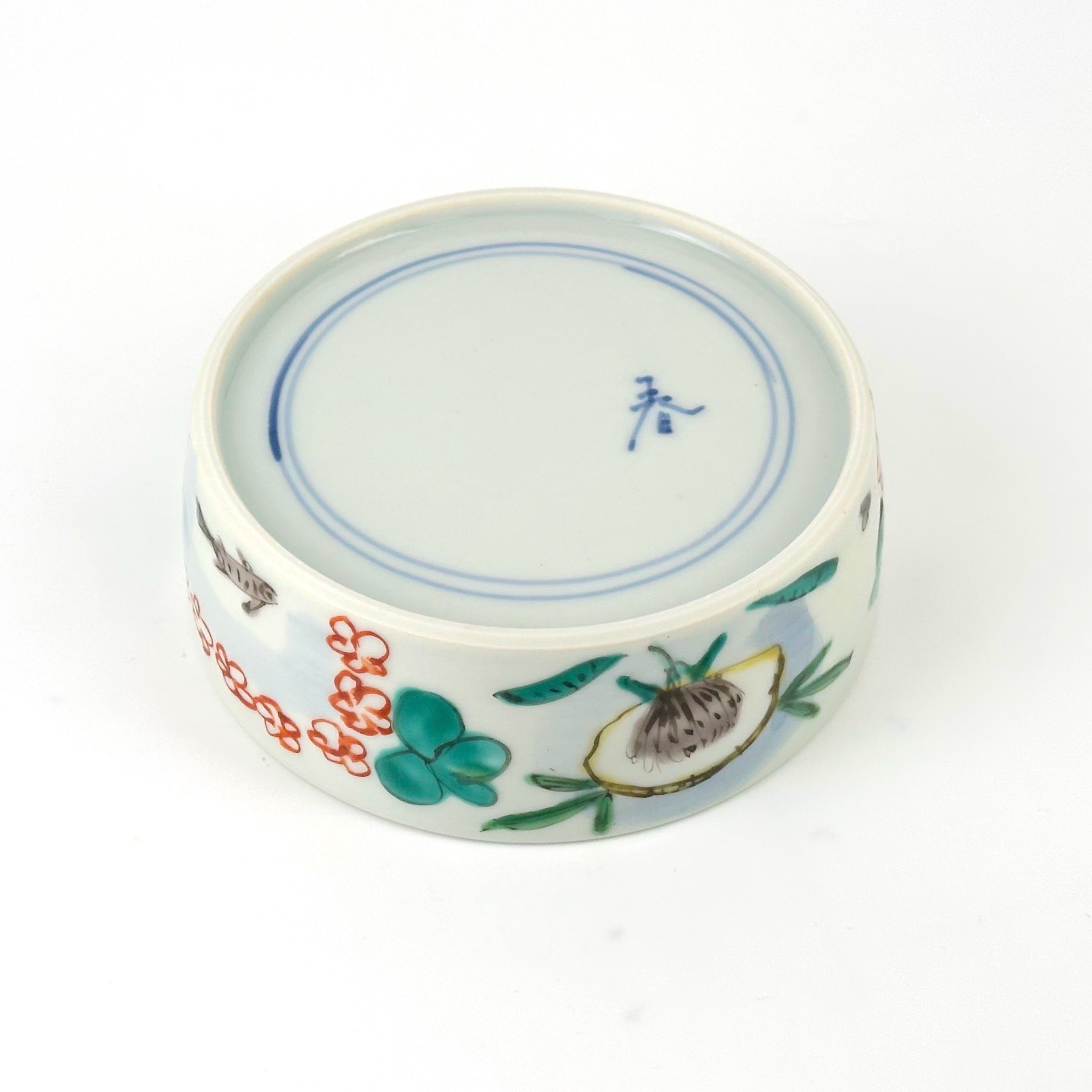 色絵染付 花文銅鑼鉢 小