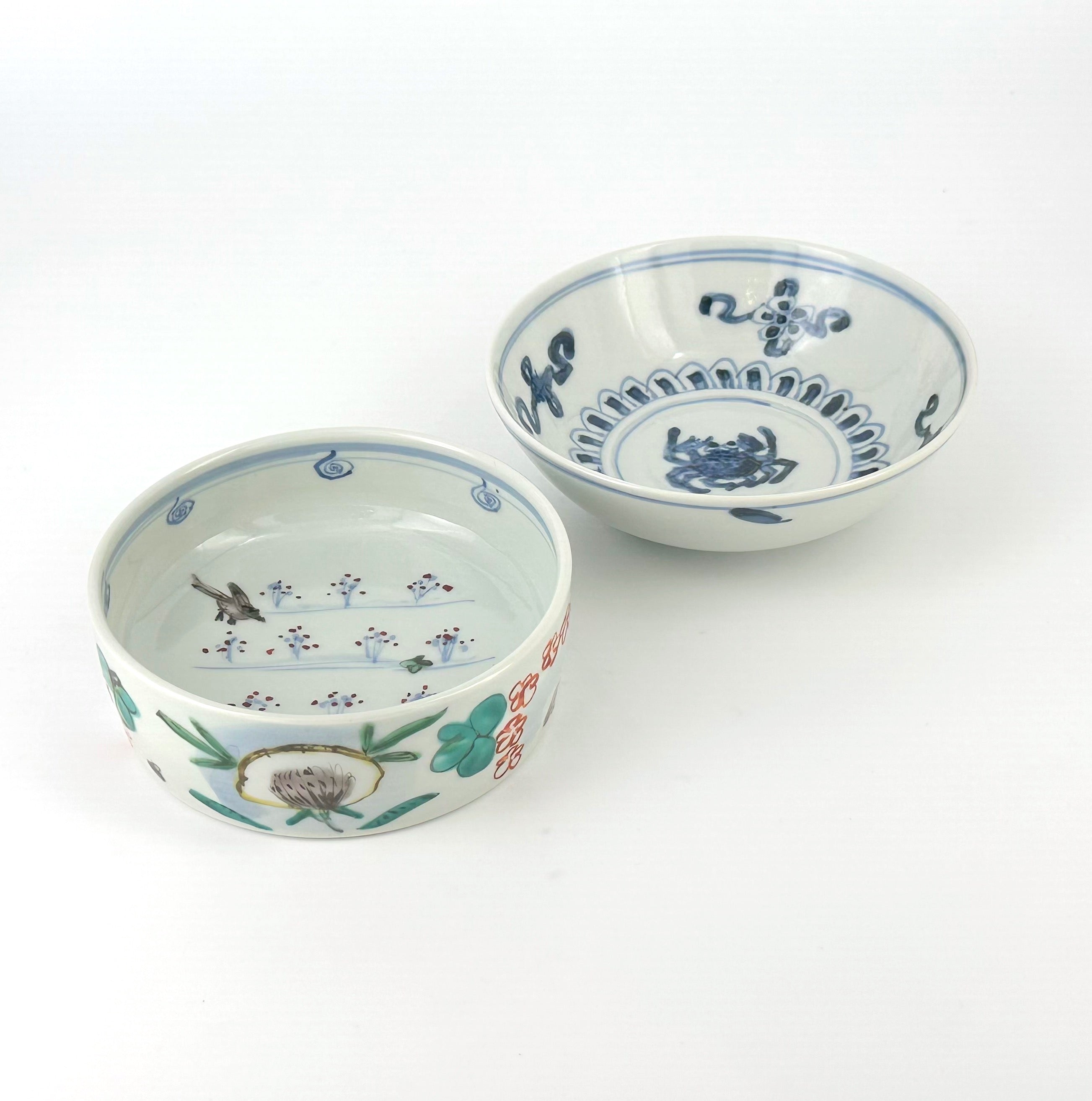 色絵染付 花文銅鑼鉢 小