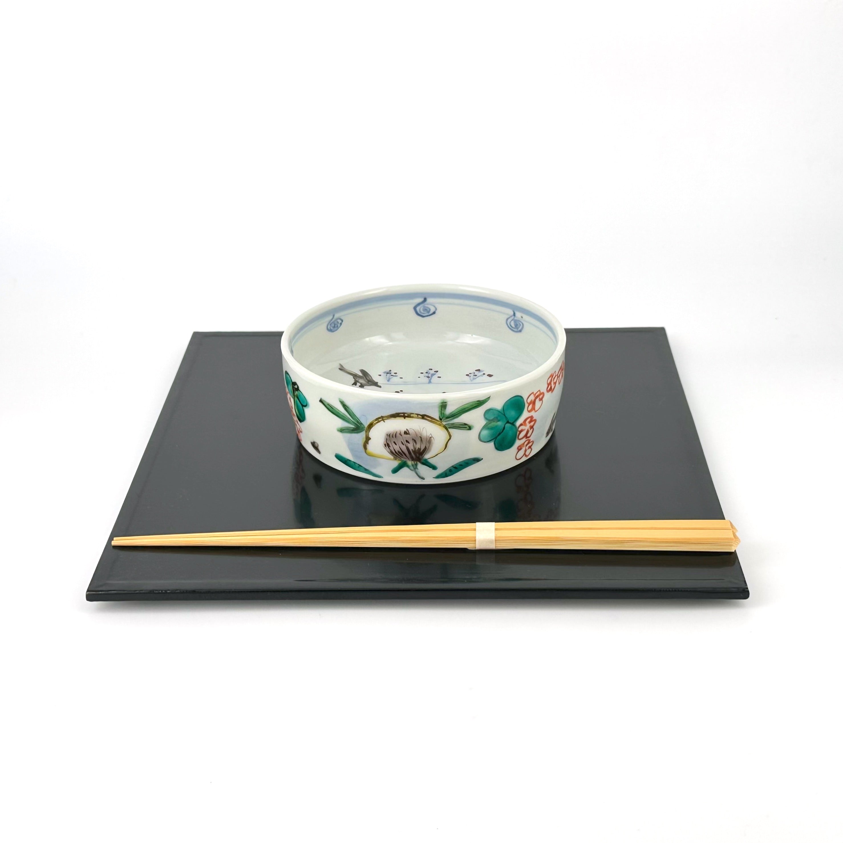 色絵染付 花文銅鑼鉢 小