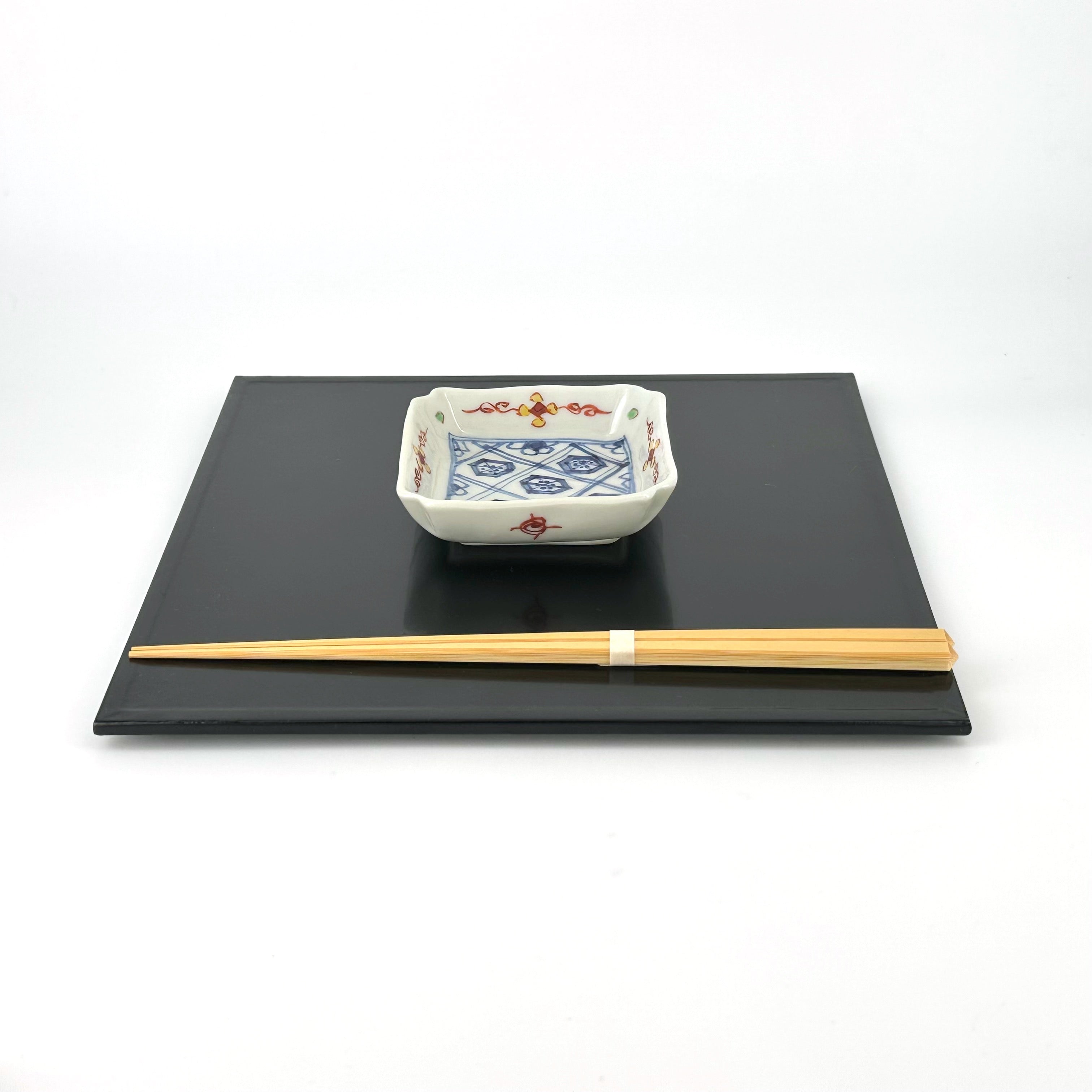 色絵染附 更紗文隅入角小皿