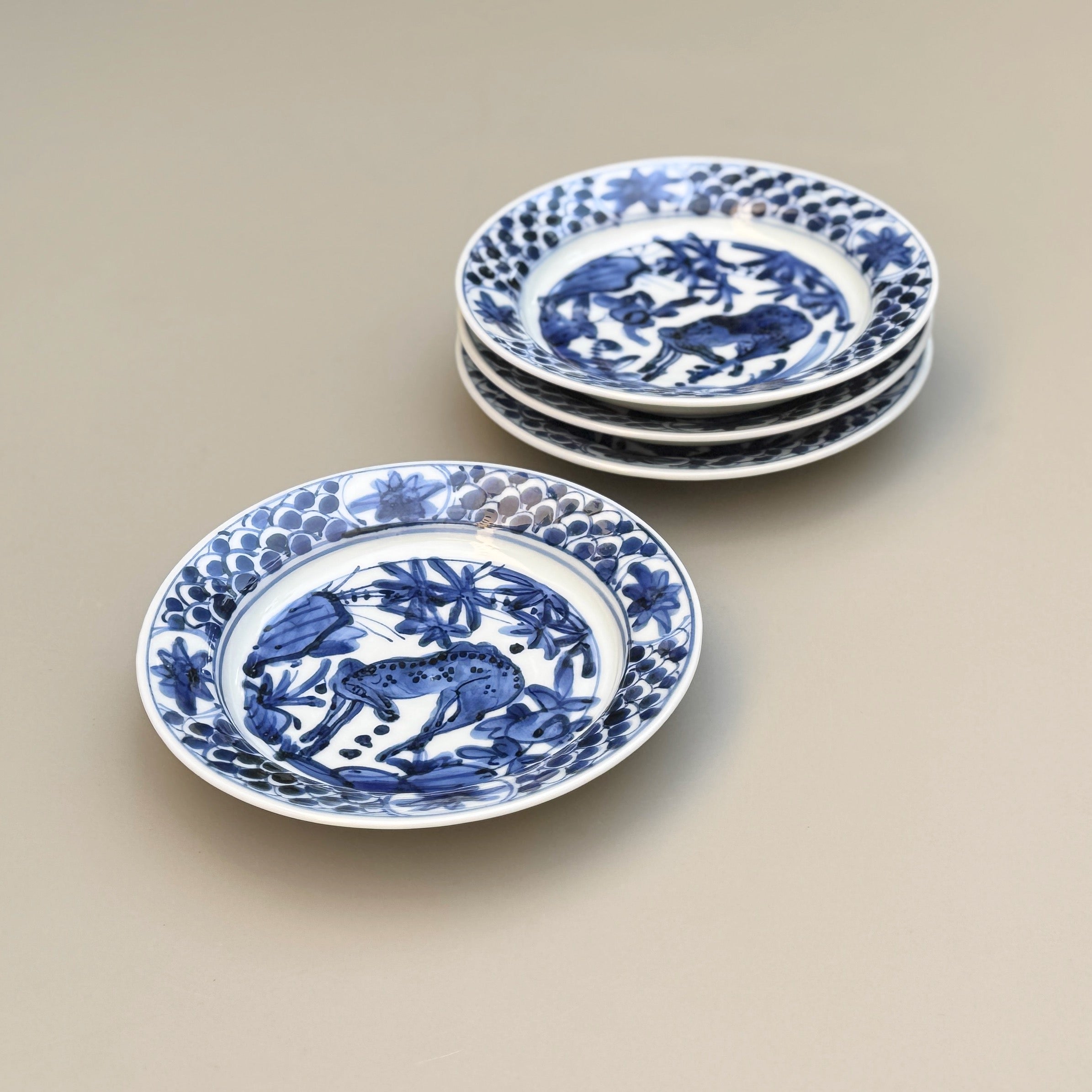 子鹿文青海波皿(5寸)