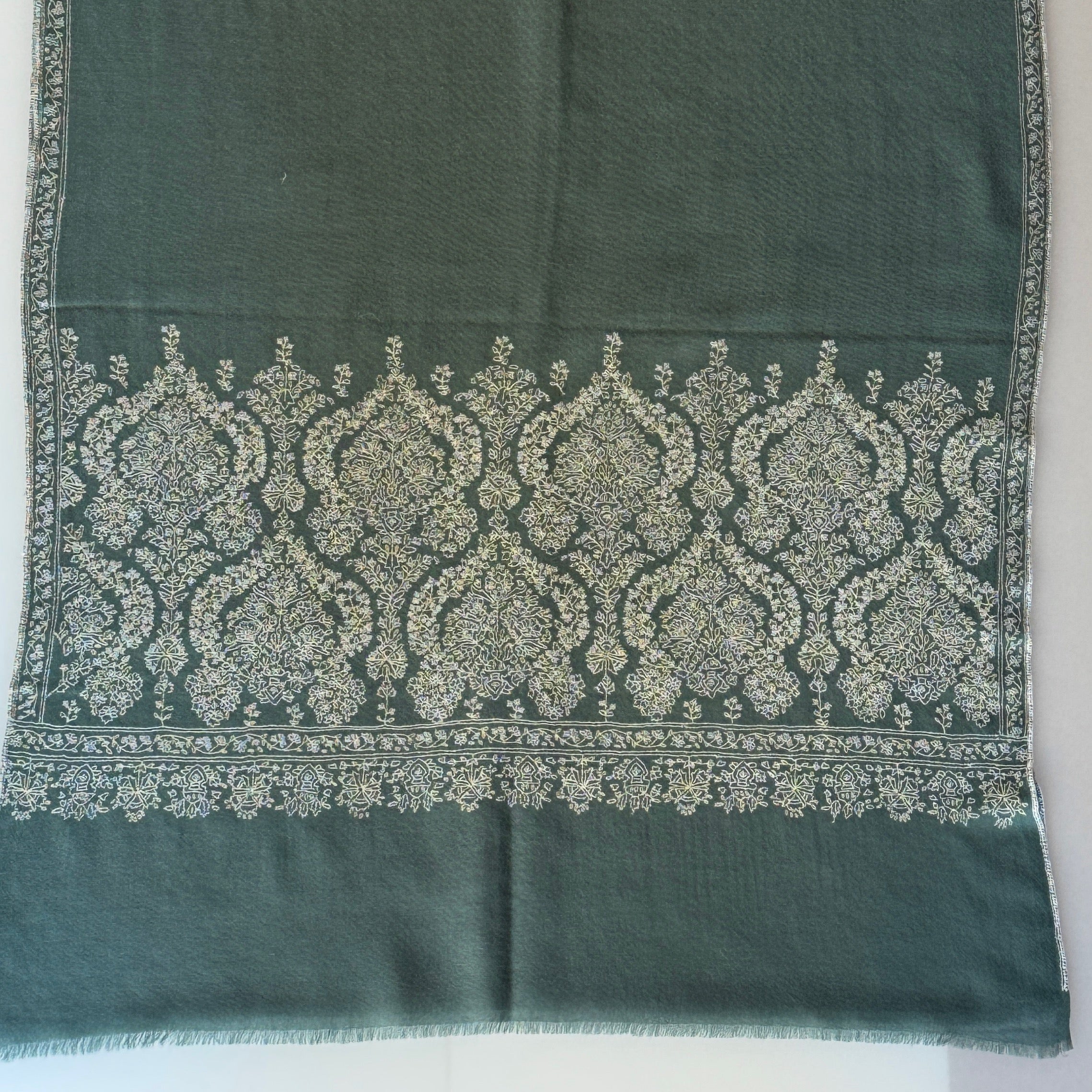 Sozni Paladar Pashmina Stole, Aqua Grey