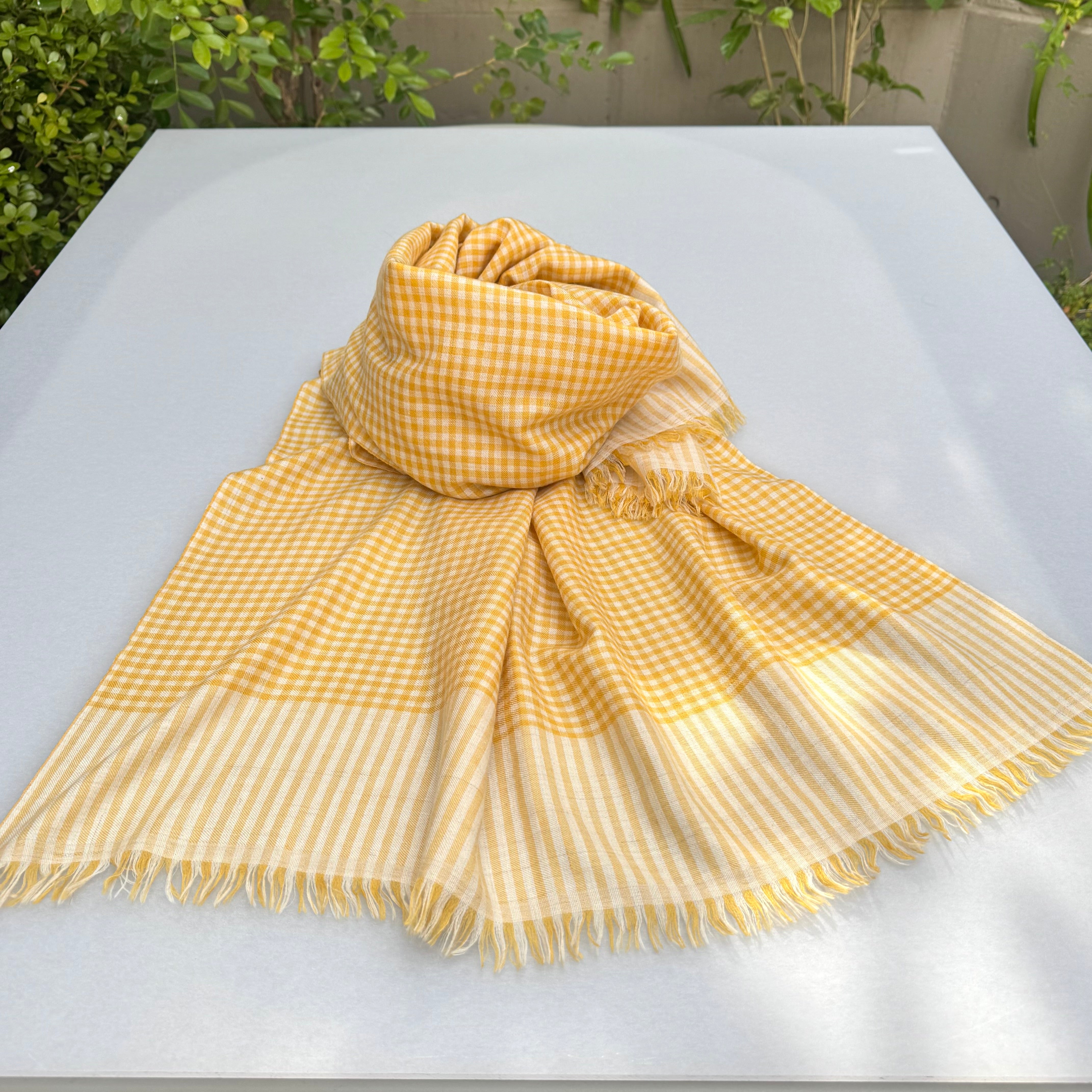 Elias Yellow Pashmina Stole in Yarn-Dyed Check