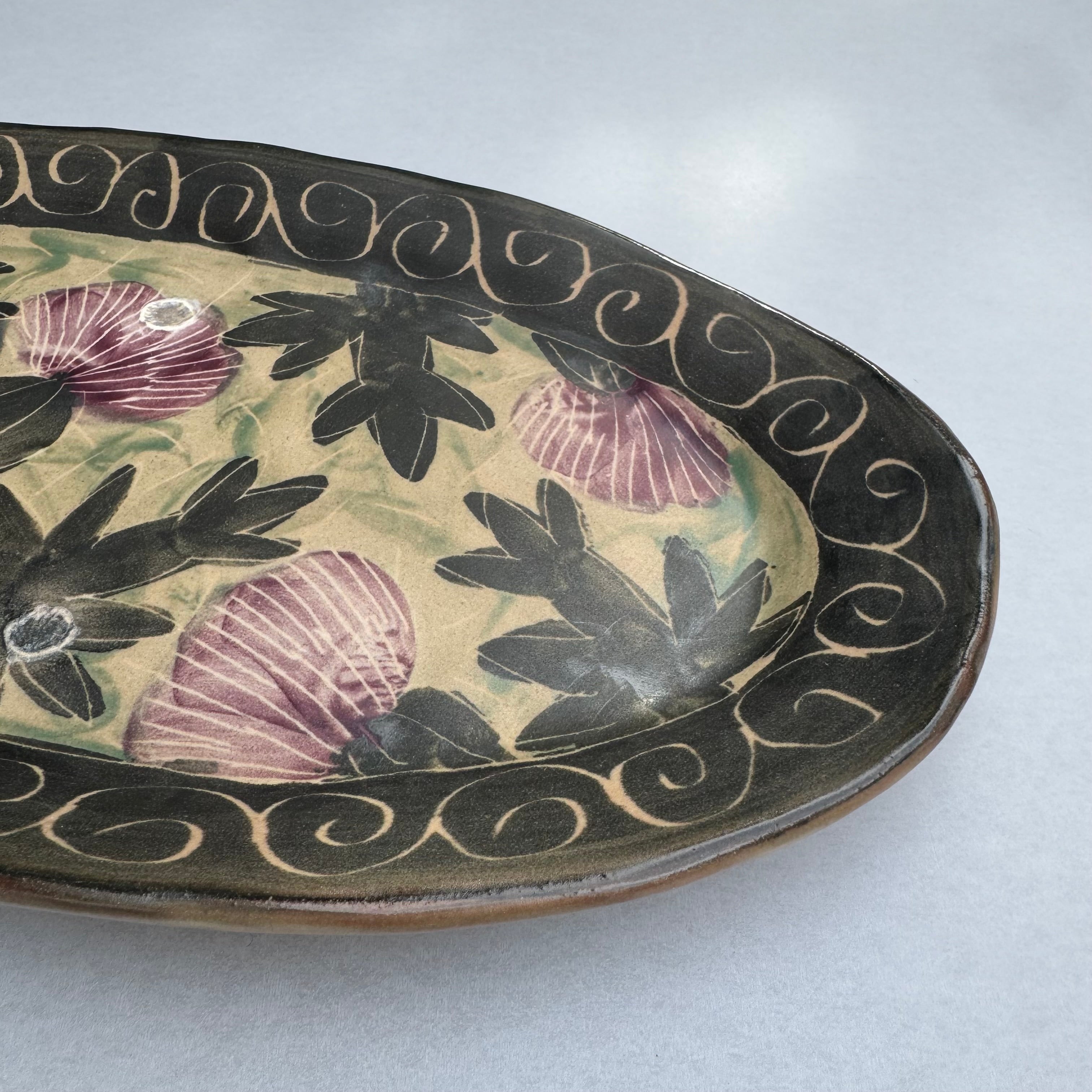 植物文だ円長皿