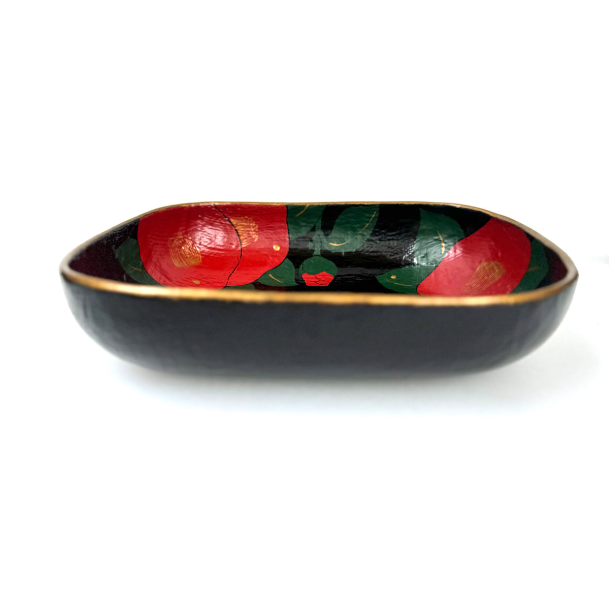 椿紋乾漆盛り器