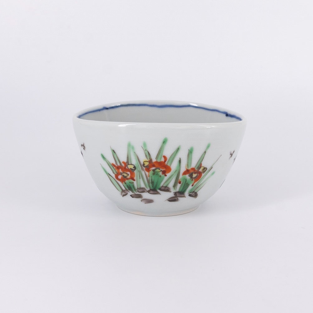 色絵染附 草花文楕円小鉢