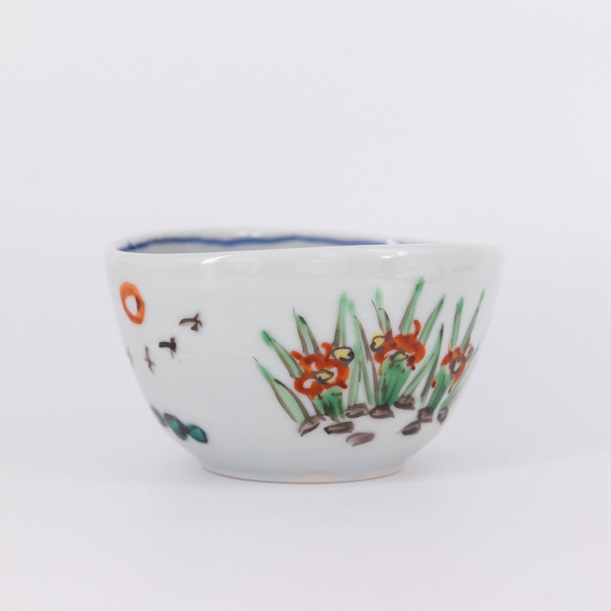 色絵染附 草花文楕円小鉢