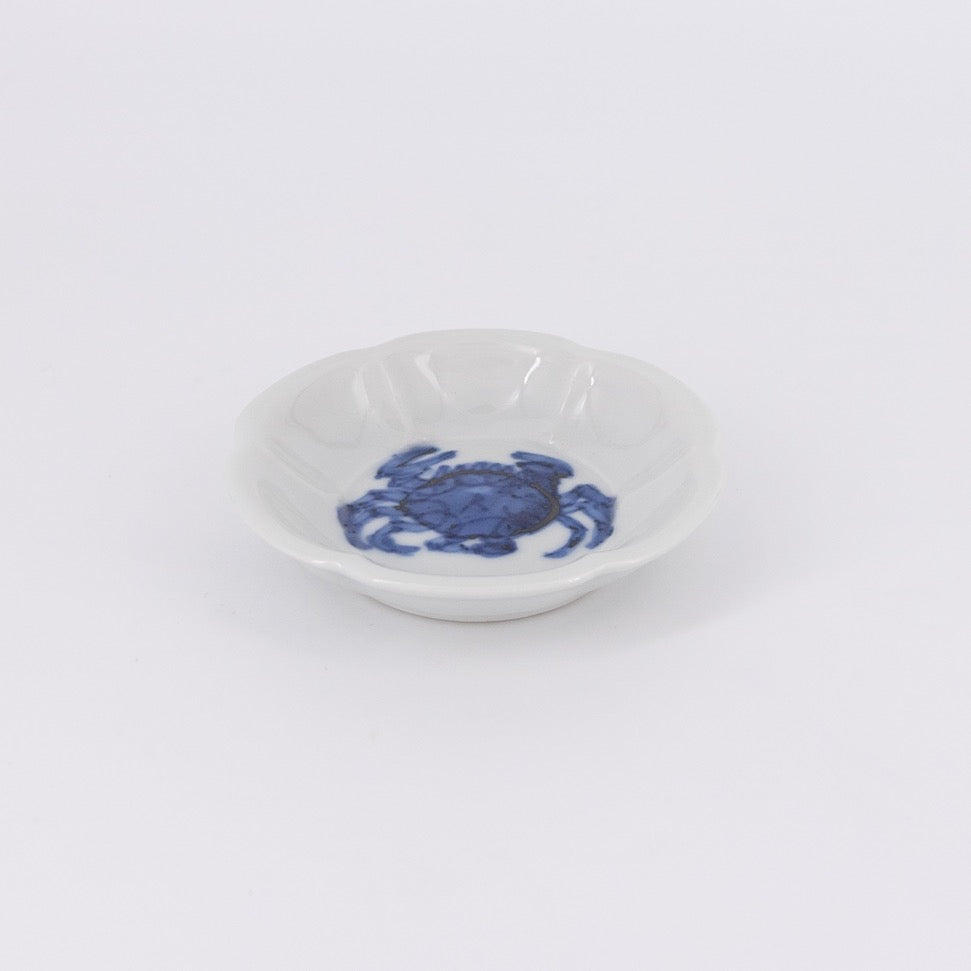 染附 蟹文梅形小皿