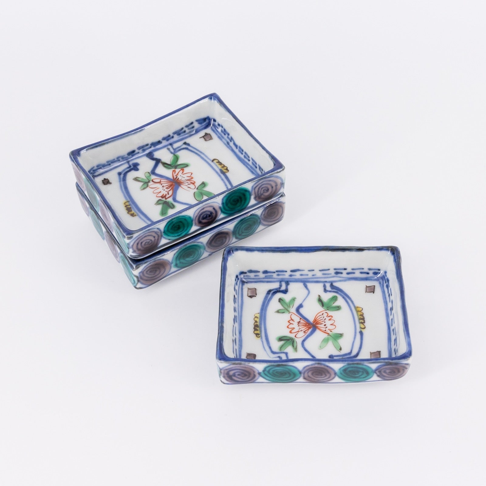 色絵染附 小花文四方豆小皿