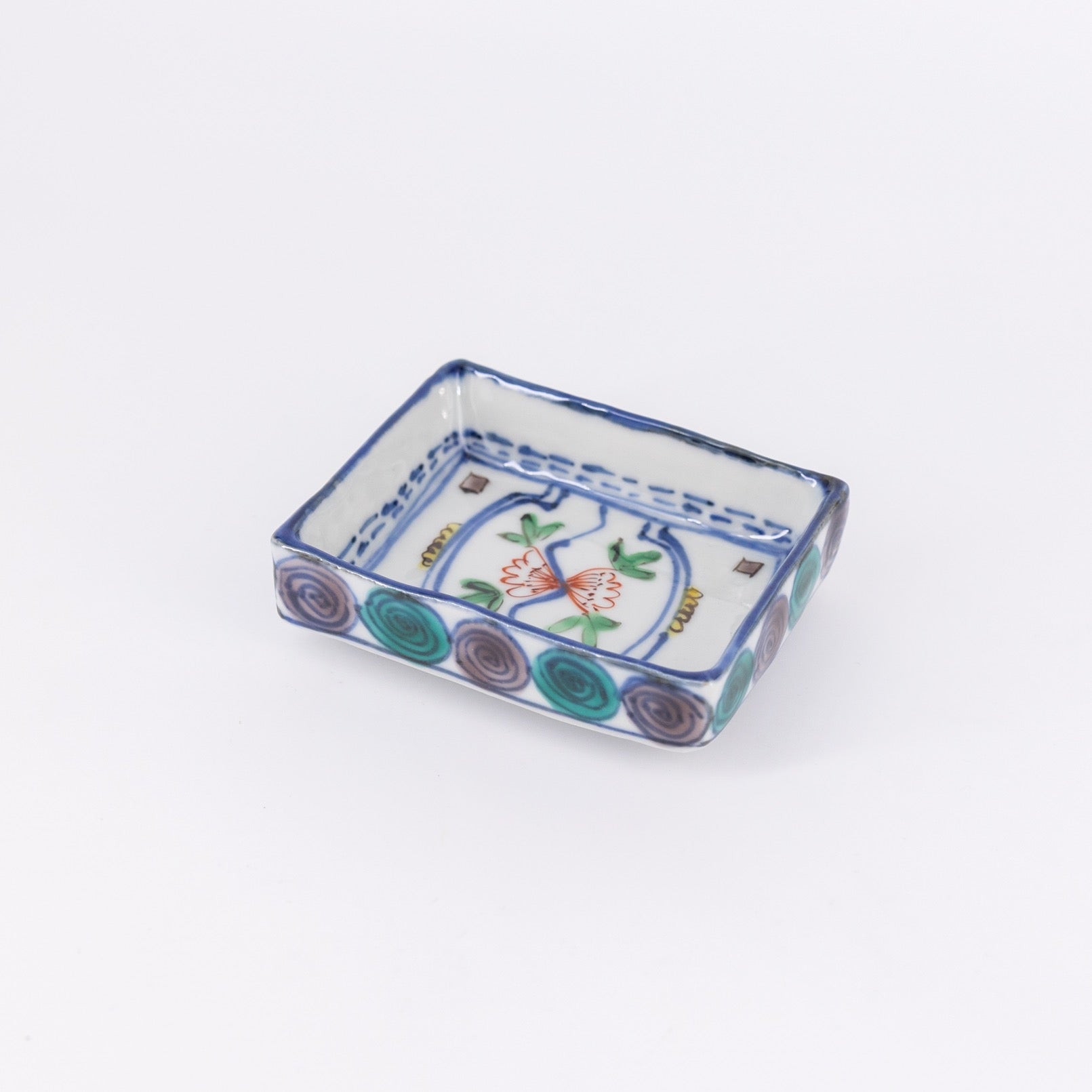 色絵染附 小花文四方豆小皿