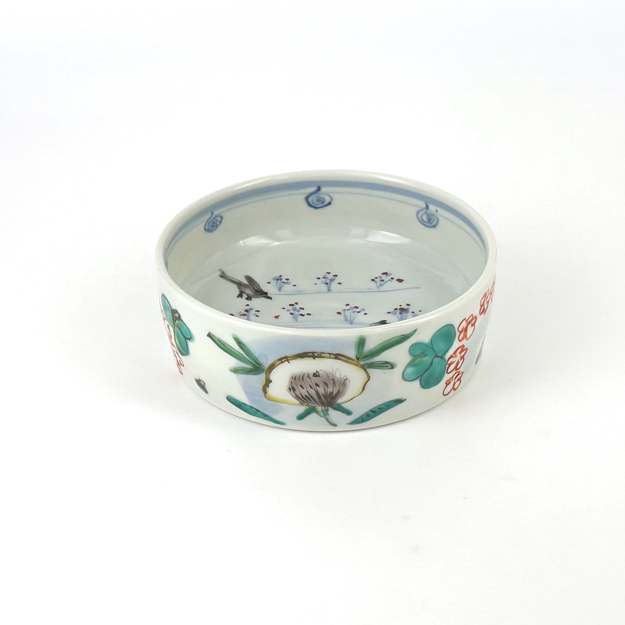 色絵染付 花文銅鑼鉢 小