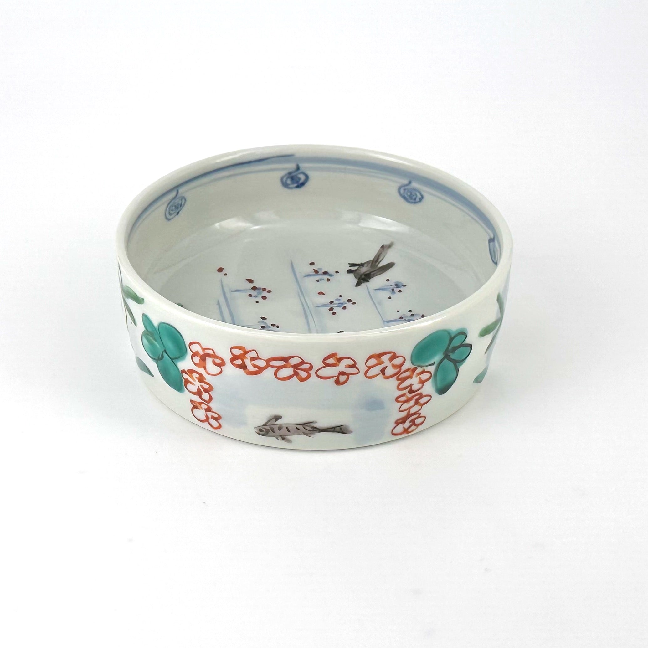 色絵染付 花文銅鑼鉢 小