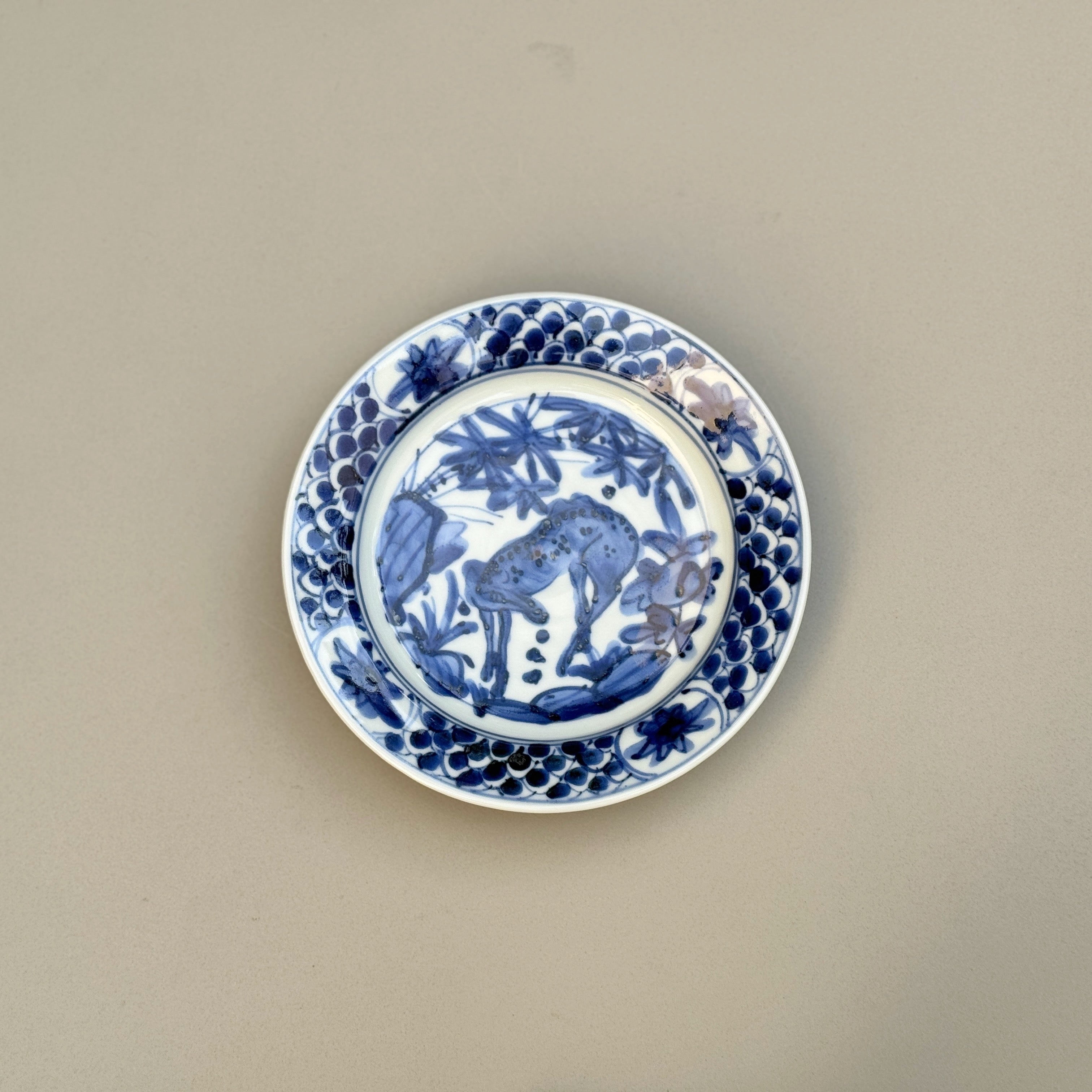 子鹿文青海波皿（５寸）