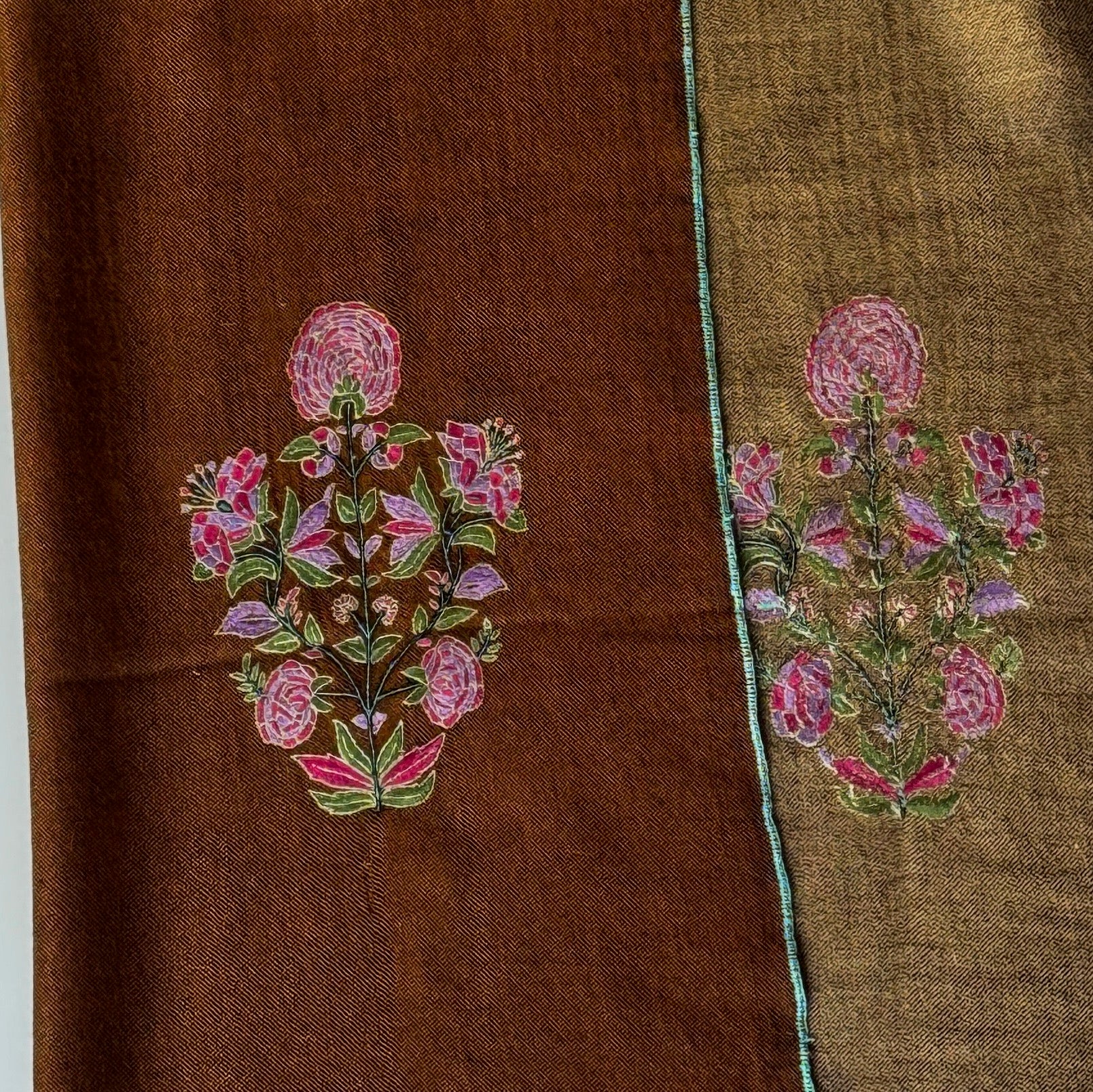 パシュミナストール　ソズニ　プティ　二重織　ブラウン