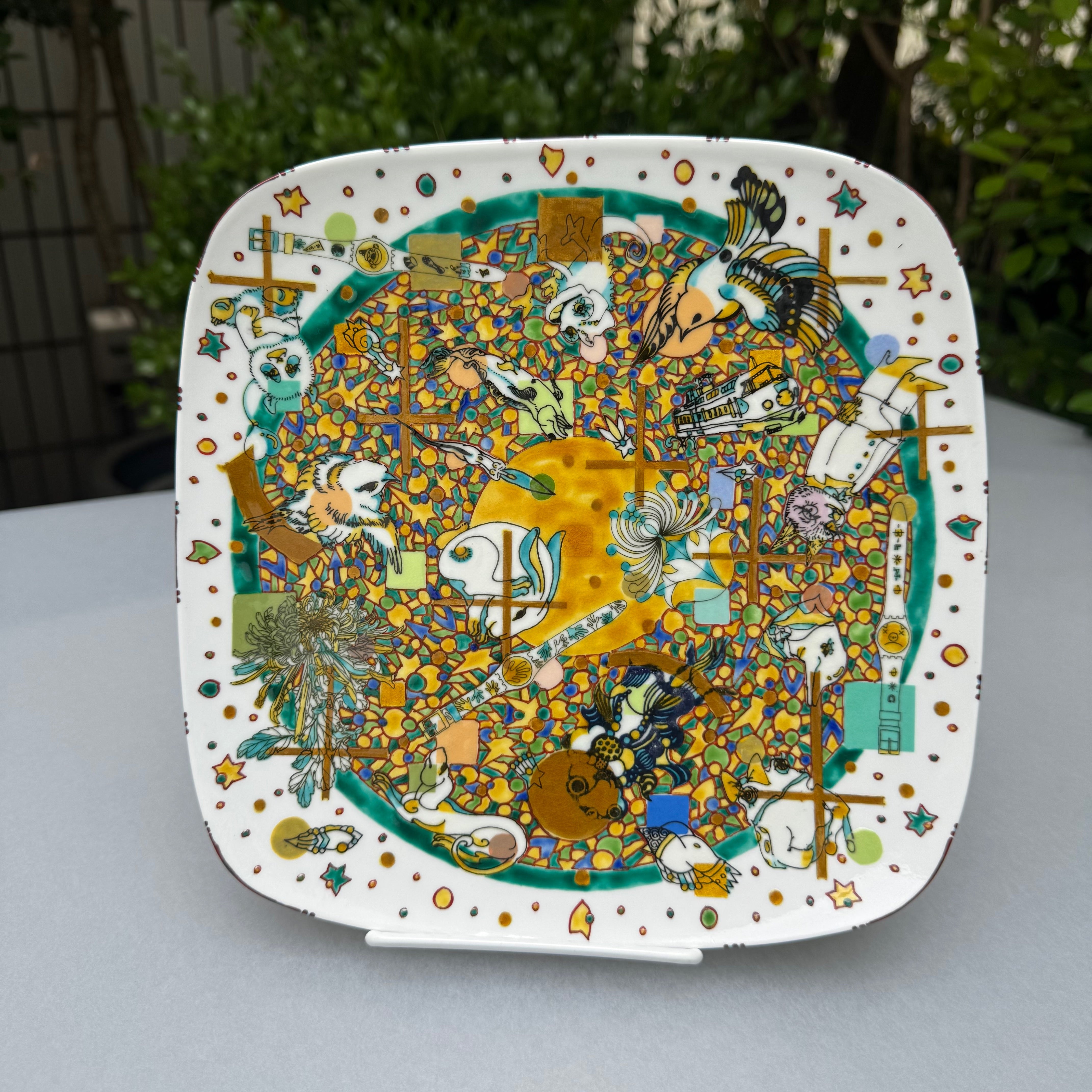 23_色絵金彩コラージュ四角皿