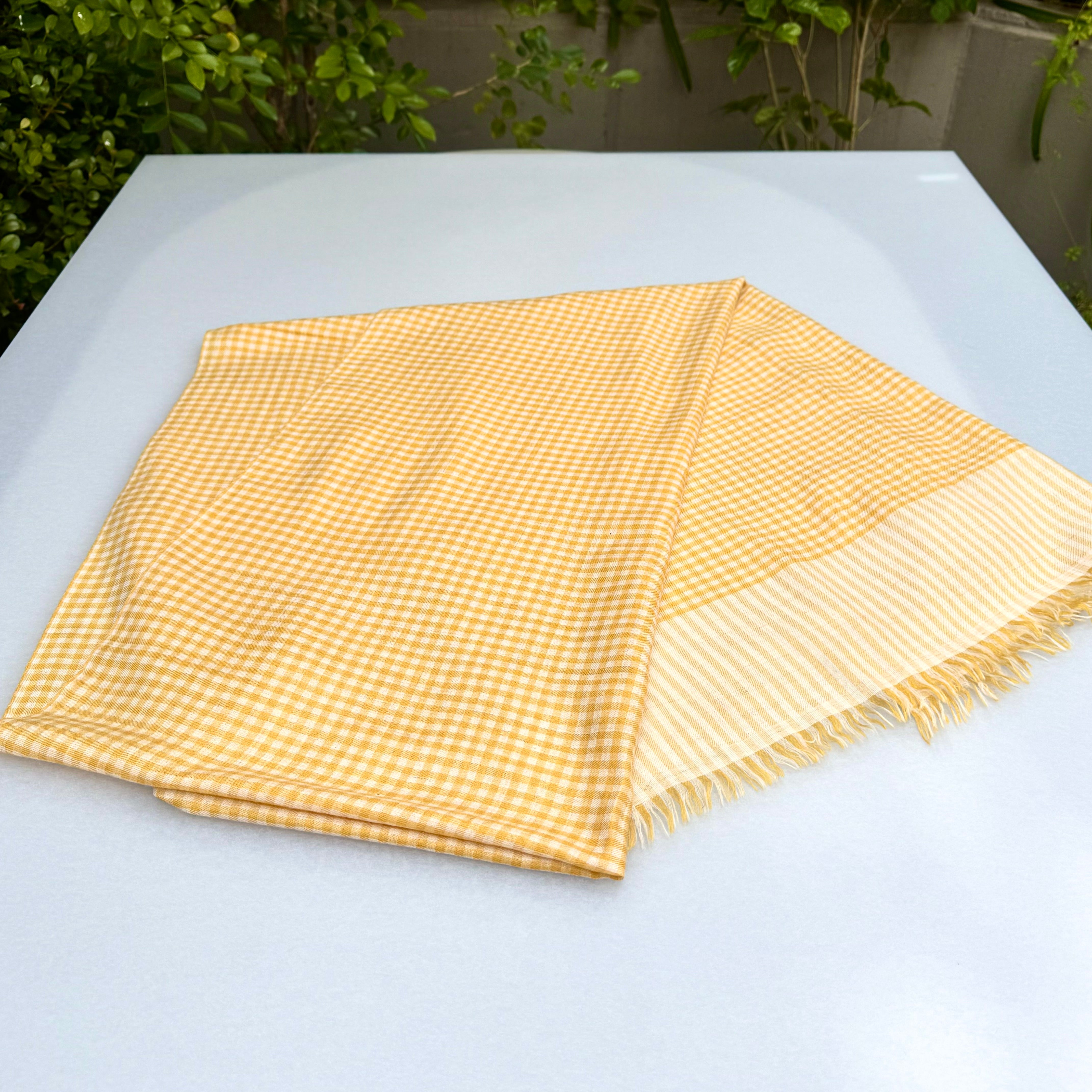 Elias Yellow Pashmina Stole in Yarn-Dyed Check