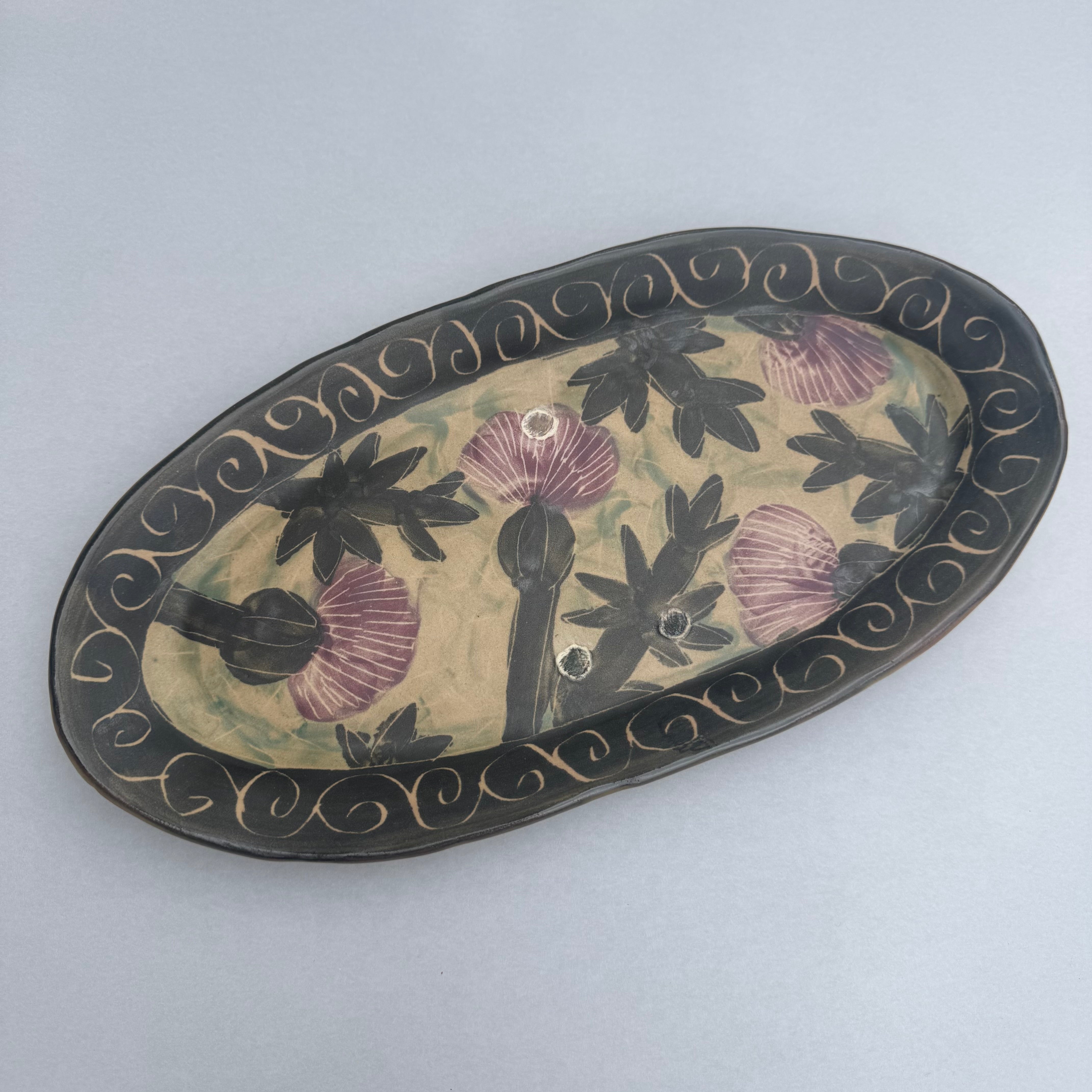 植物文だ円長皿