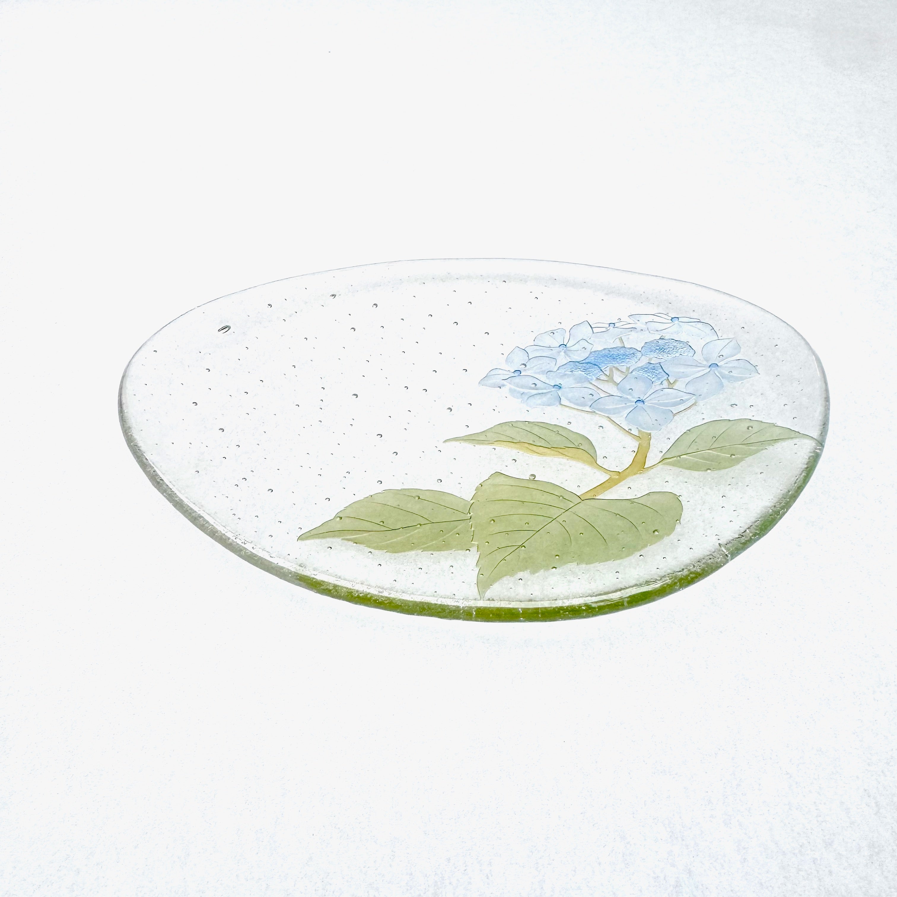 楕円皿「額紫陽花」青